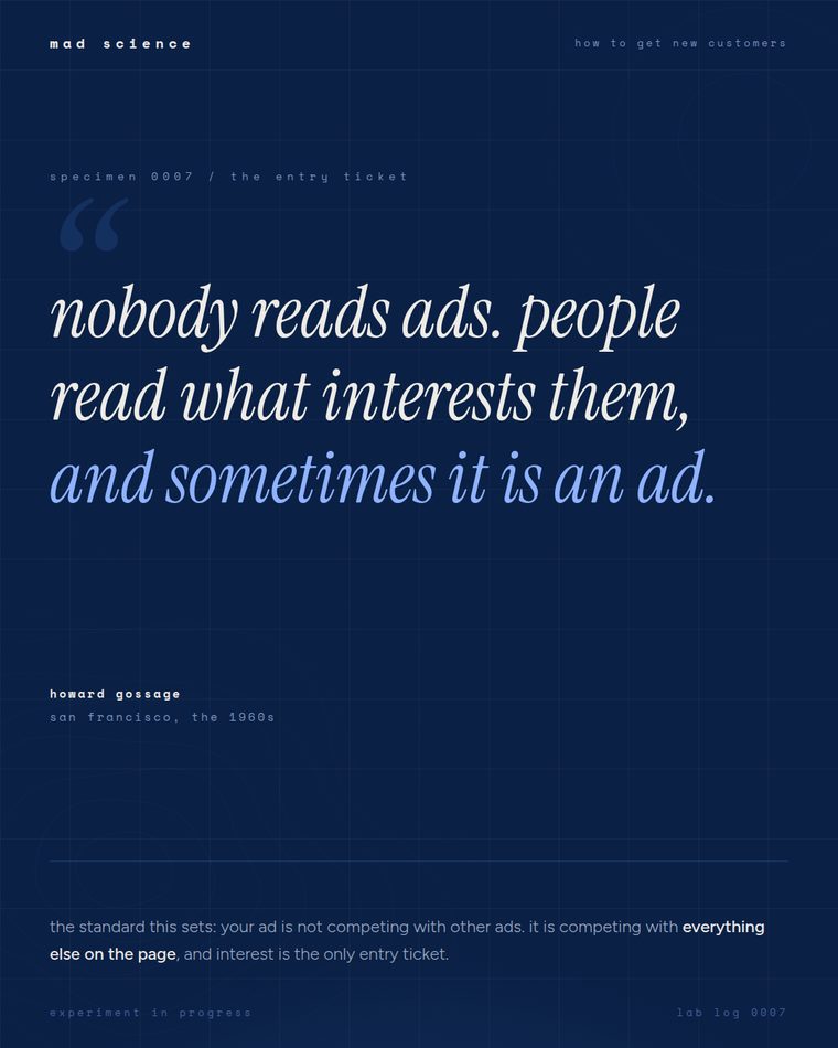 lab log 0007, nobody reads ads